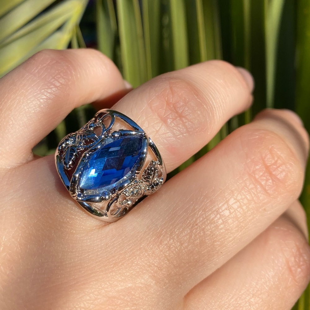 NEW 925  Silver Marquise Cut Blue/Stone Ring - Picture 6 of 14